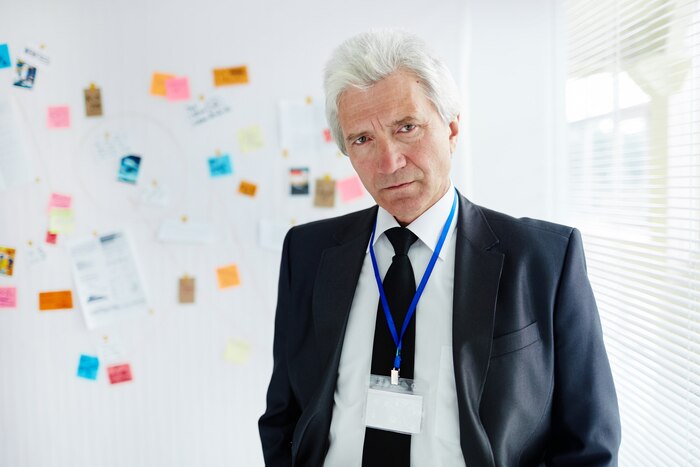 Mature police officer at workplace