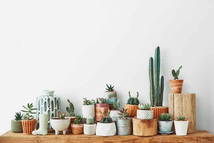 Variety of cacti and succulents for home decor